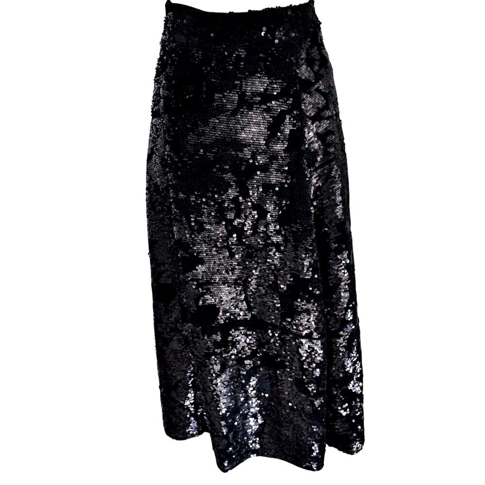 Just Female Black Velvet Sequin Maxi Skirt Swirly A-Line Goth Vamp Indie Formal